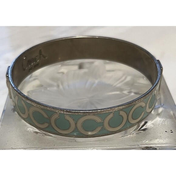 COACH Bangle Bracelet Enamel Signature C Logo Stackable Y2K Blue Silver Plate - Picture 3 of 5